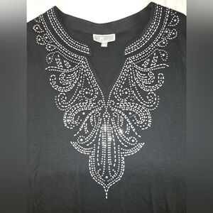 JM Collection Black and White Embellished Scoop Neck Top Size Large (12)